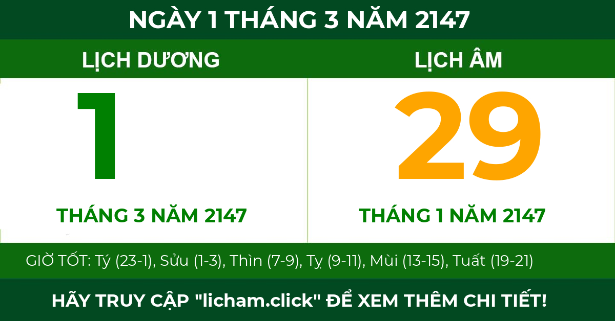 lịch âm ngày 1 tháng 3 năm 2147