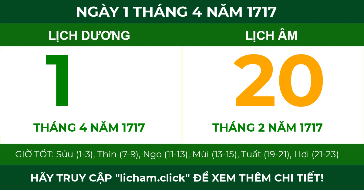 lịch âm ngày 1 tháng 4 năm 1717
