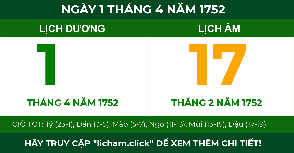 lịch âm ngày 1 tháng 4 năm 1752