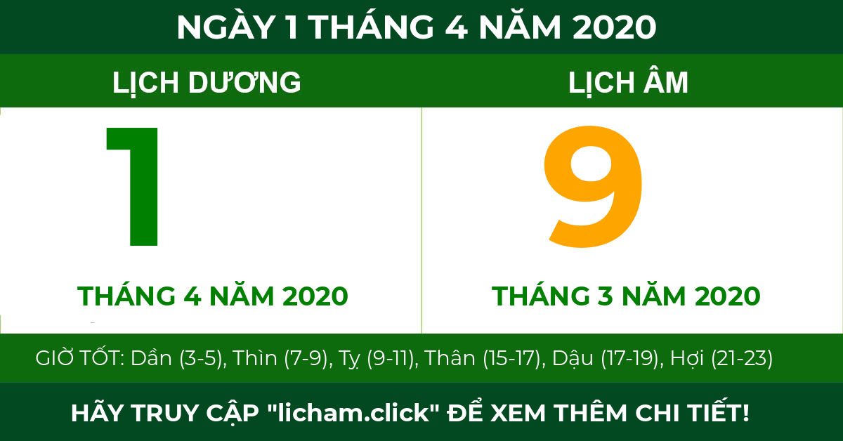 lịch âm ngày 1 tháng 4 năm 2020