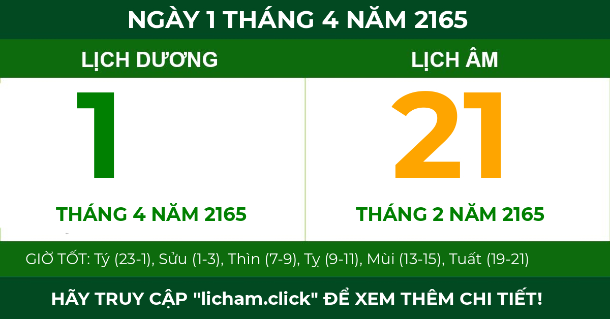 lịch âm ngày 1 tháng 4 năm 2165