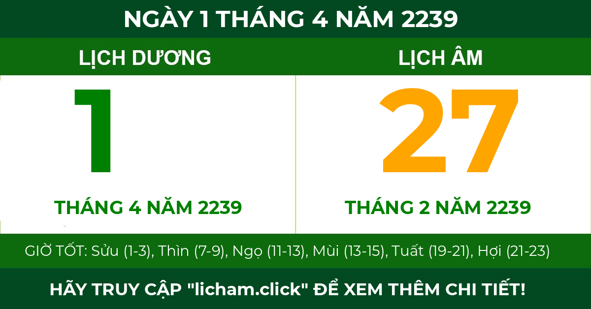 lịch âm ngày 1 tháng 4 năm 2239