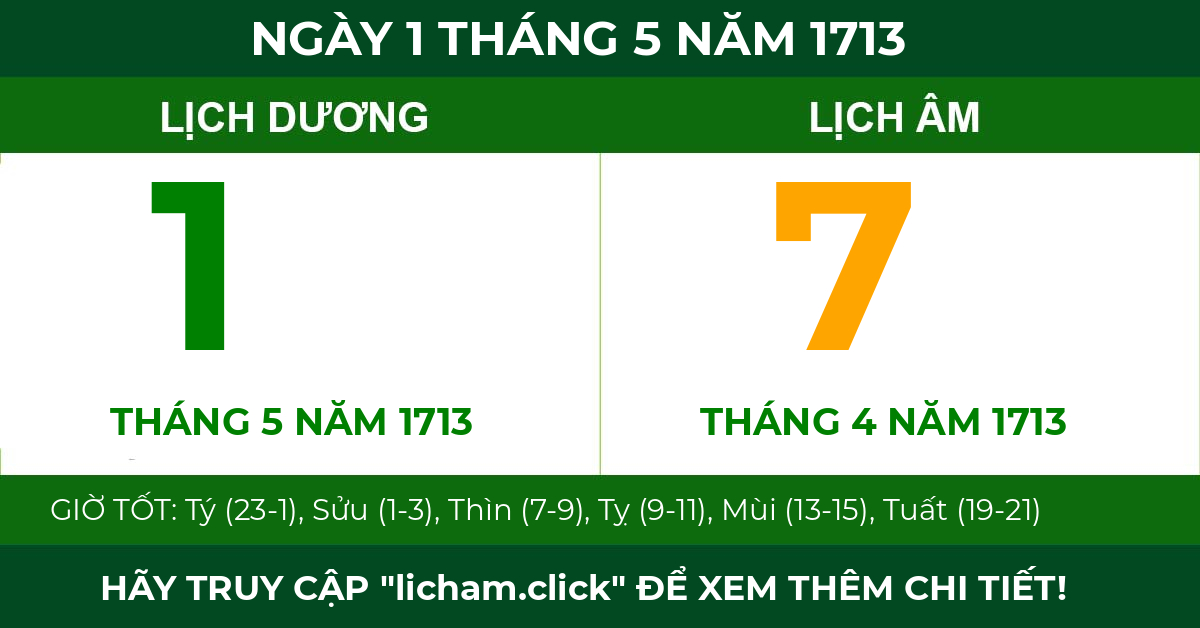 lịch âm ngày 1 tháng 5 năm 1713