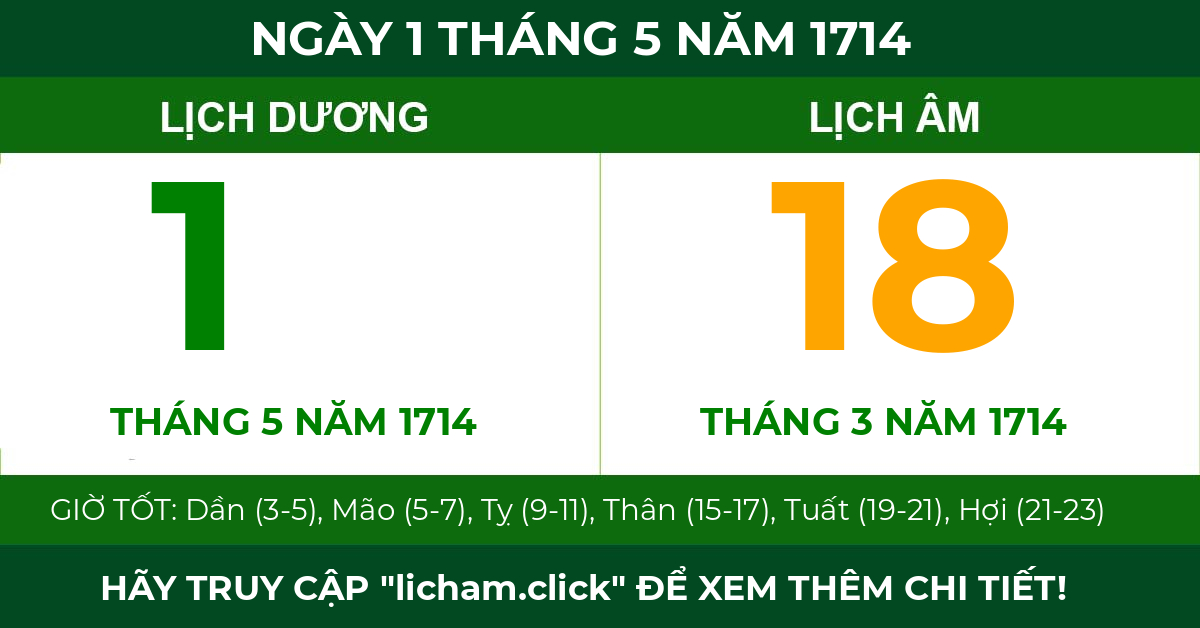 lịch âm ngày 1 tháng 5 năm 1714