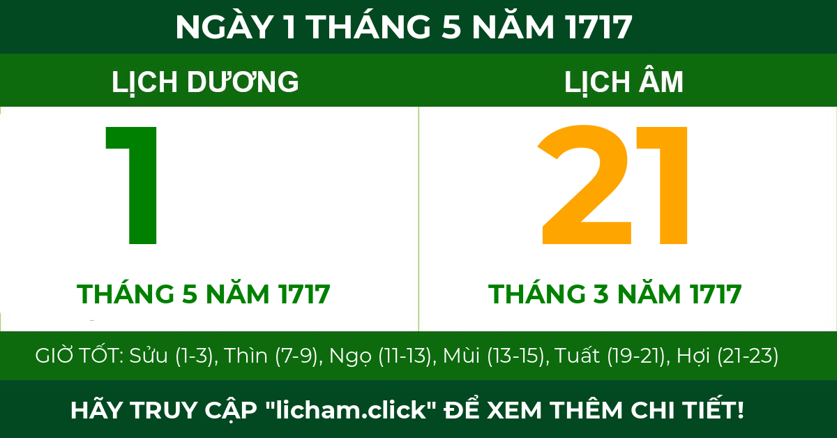 lịch âm ngày 1 tháng 5 năm 1717