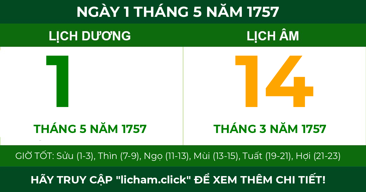lịch âm ngày 1 tháng 5 năm 1757