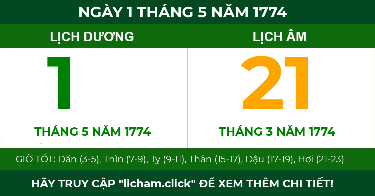 lịch âm ngày 1 tháng 5 năm 1774