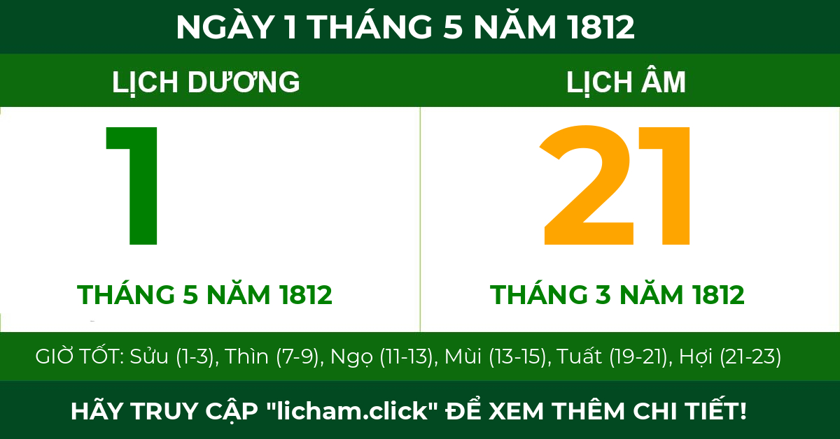 lịch âm ngày 1 tháng 5 năm 1812