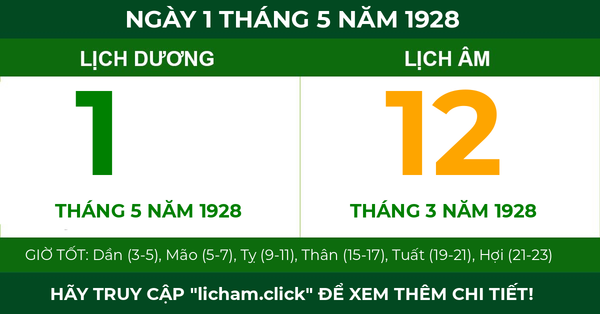 lịch âm ngày 1 tháng 5 năm 1928