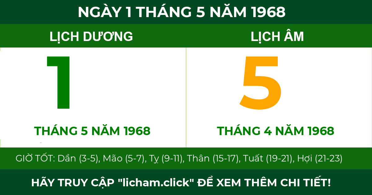 lịch âm ngày 1 tháng 5 năm 1968