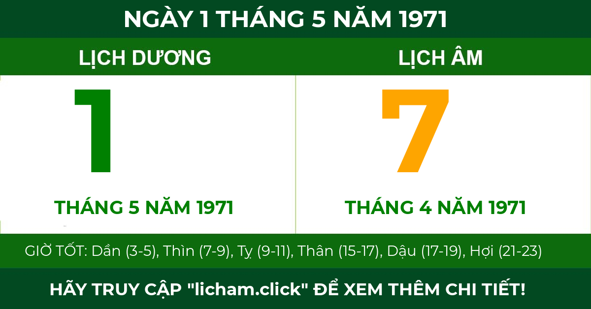 lịch âm ngày 1 tháng 5 năm 1971