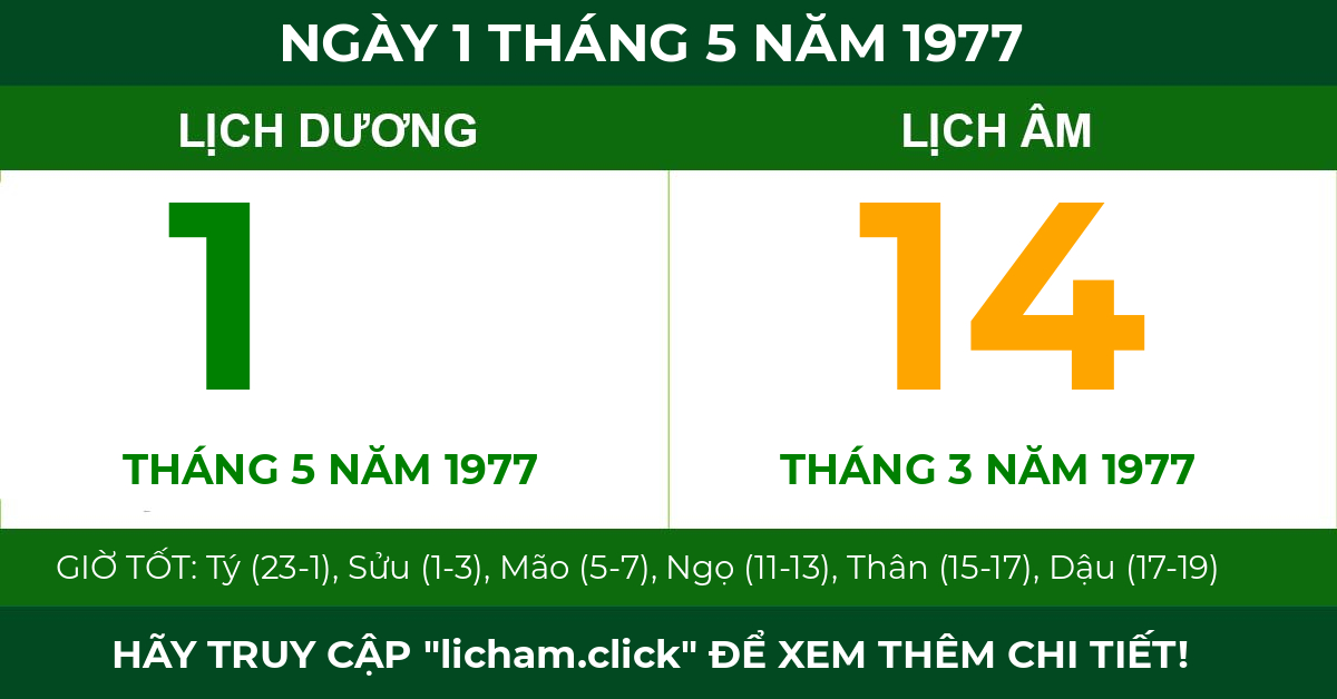 lịch âm ngày 1 tháng 5 năm 1977