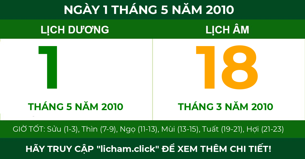 lịch âm ngày 1 tháng 5 năm 2010