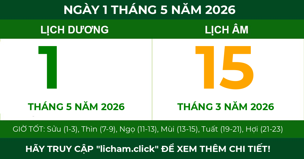 lịch âm ngày 1 tháng 5 năm 2026