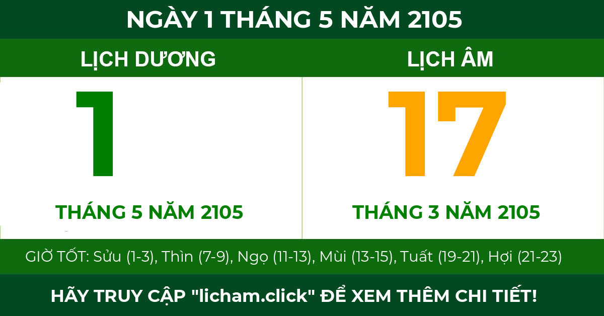 lịch âm ngày 1 tháng 5 năm 2105