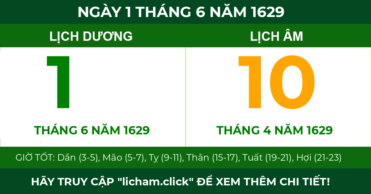 lịch âm ngày 1 tháng 6 năm 1629