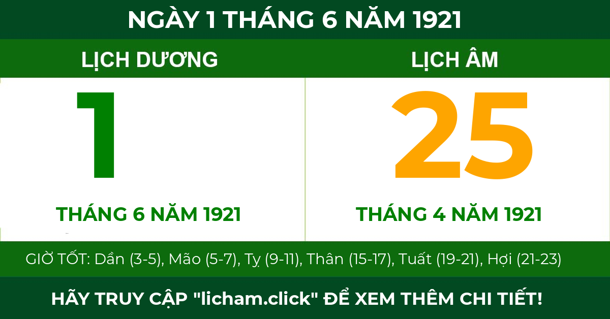 lịch âm ngày 1 tháng 6 năm 1921