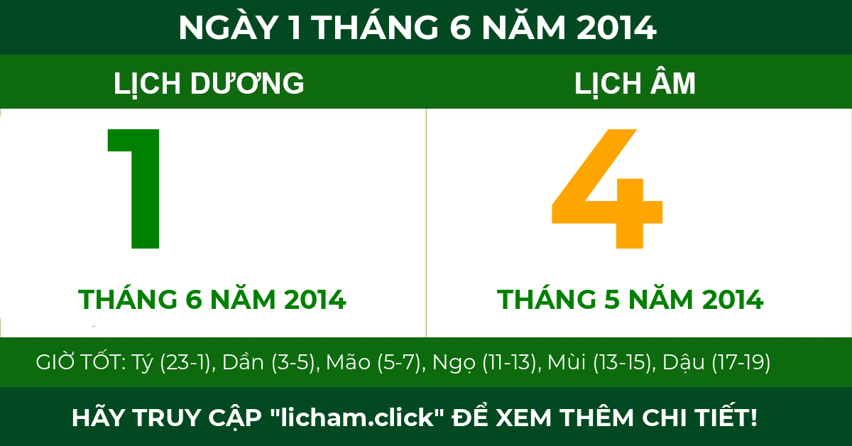 lịch âm ngày 1 tháng 6 năm 2014