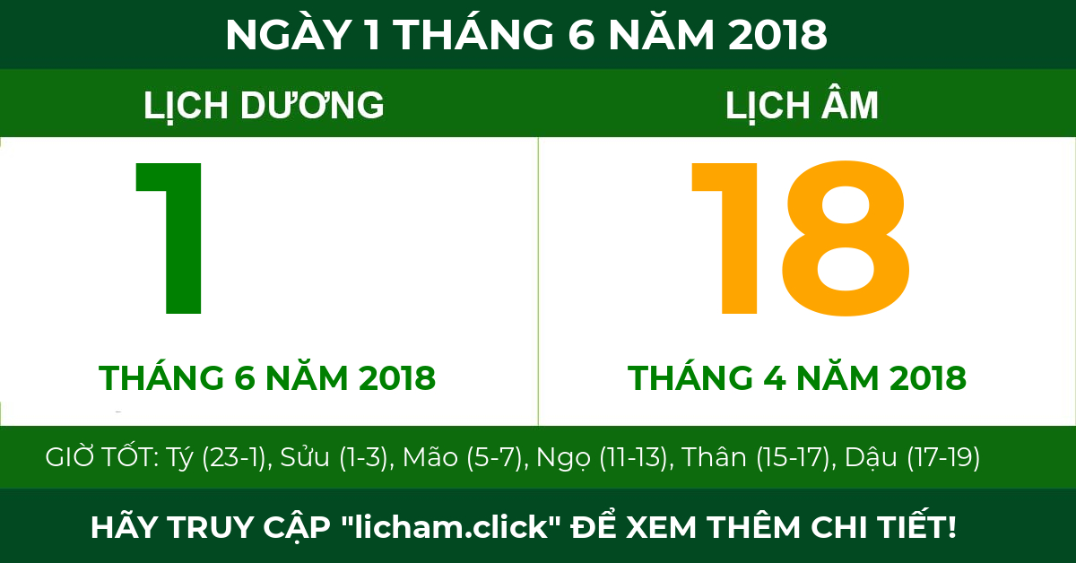 lịch âm ngày 1 tháng 6 năm 2018