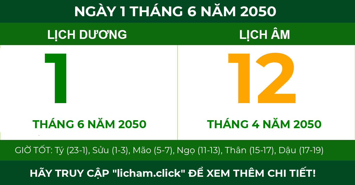 lịch âm ngày 1 tháng 6 năm 2050