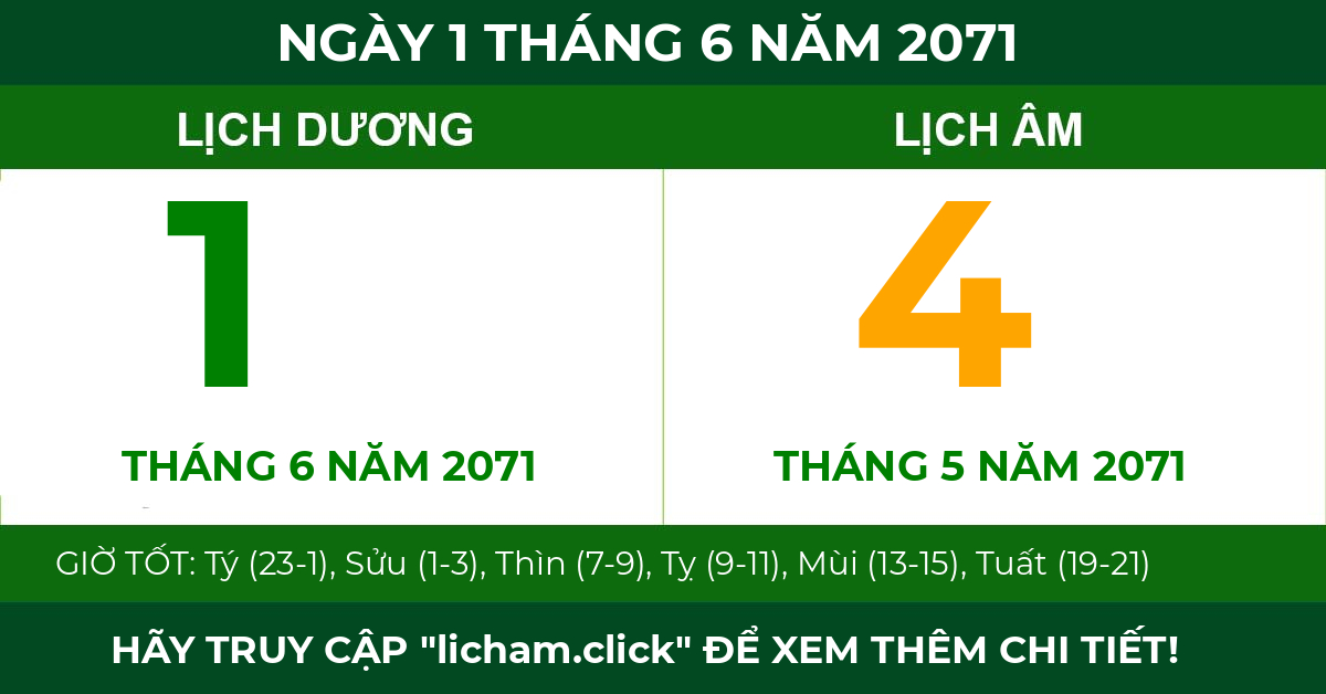 lịch âm ngày 1 tháng 6 năm 2071