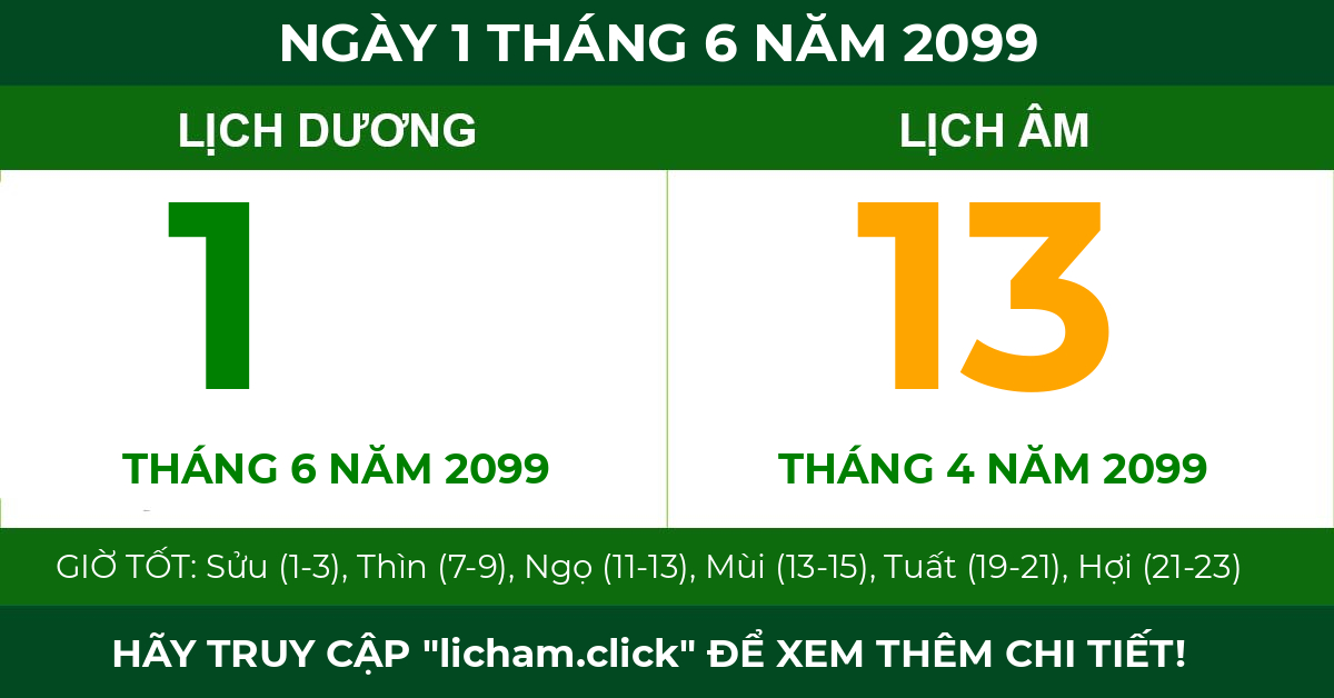 lịch âm ngày 1 tháng 6 năm 2099