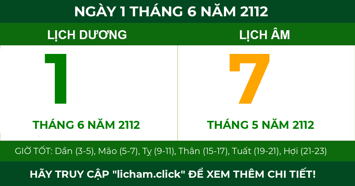 lịch âm ngày 1 tháng 6 năm 2112