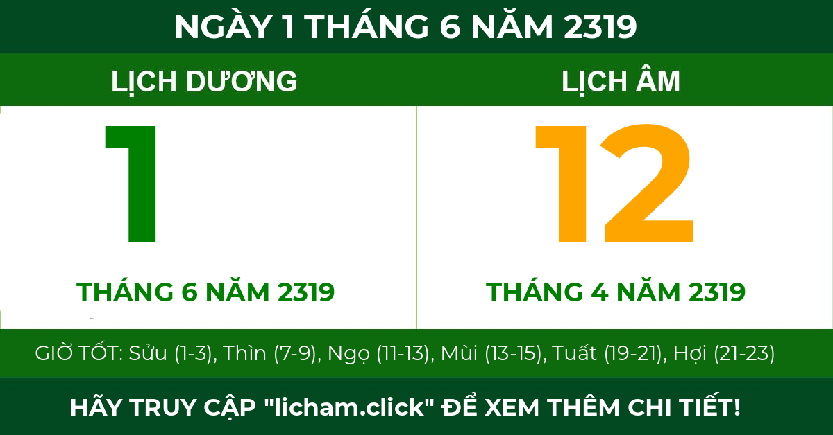 lịch âm ngày 1 tháng 6 năm 2319