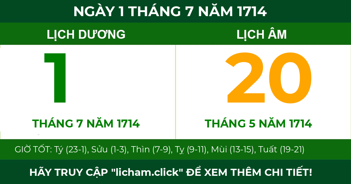 lịch âm ngày 1 tháng 7 năm 1714