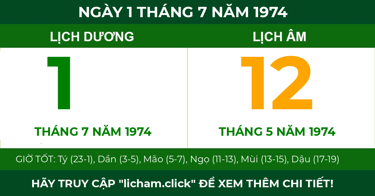 lịch âm ngày 1 tháng 7 năm 1974