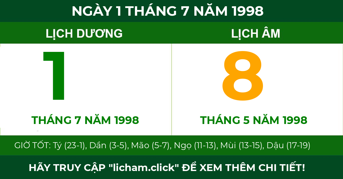 lịch âm ngày 1 tháng 7 năm 1998