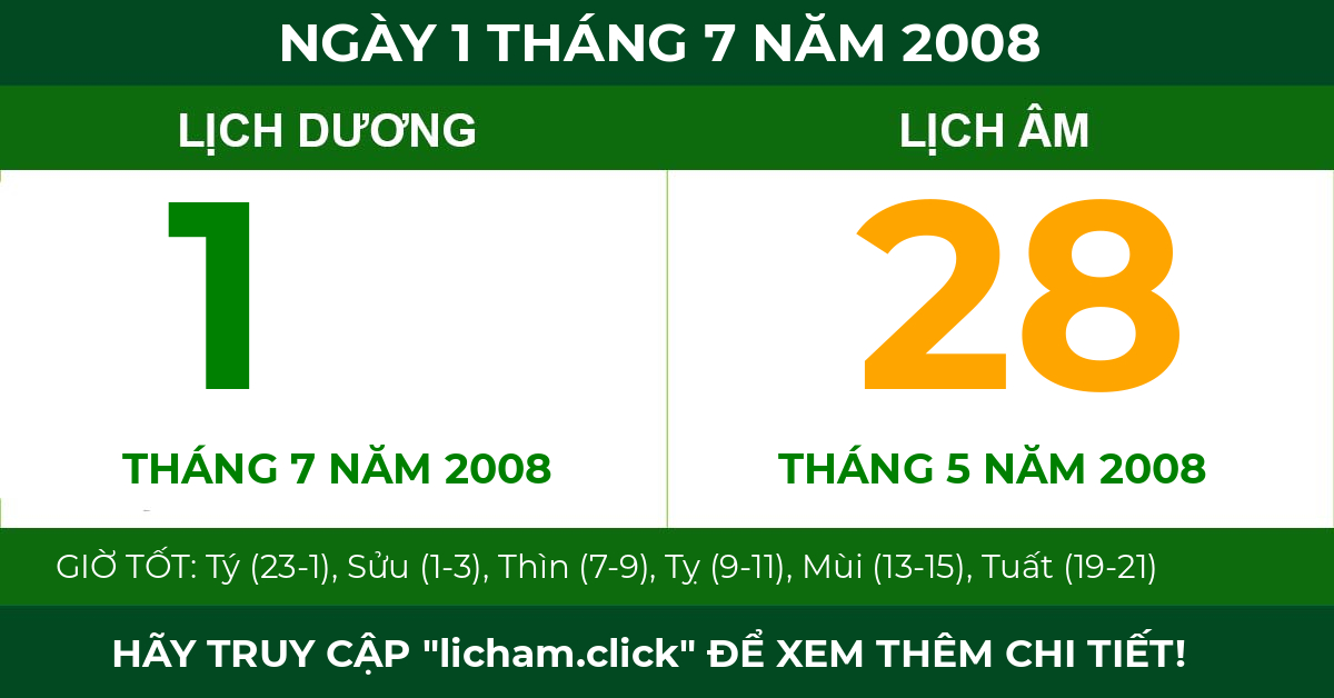 lịch âm ngày 1 tháng 7 năm 2008