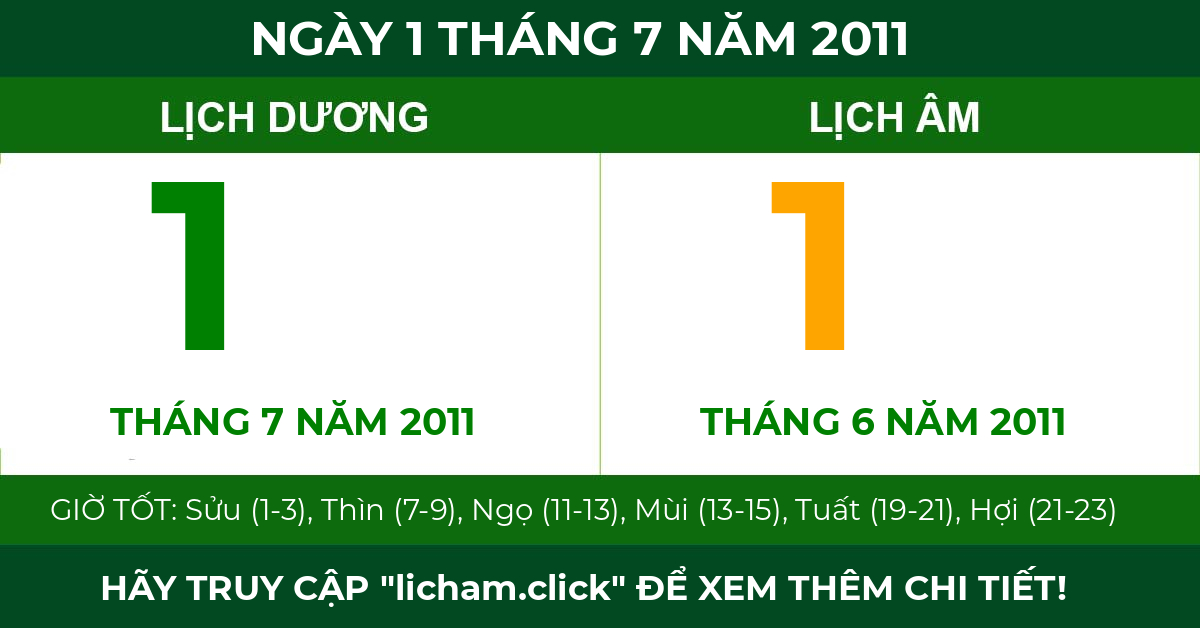 lịch âm ngày 1 tháng 7 năm 2011