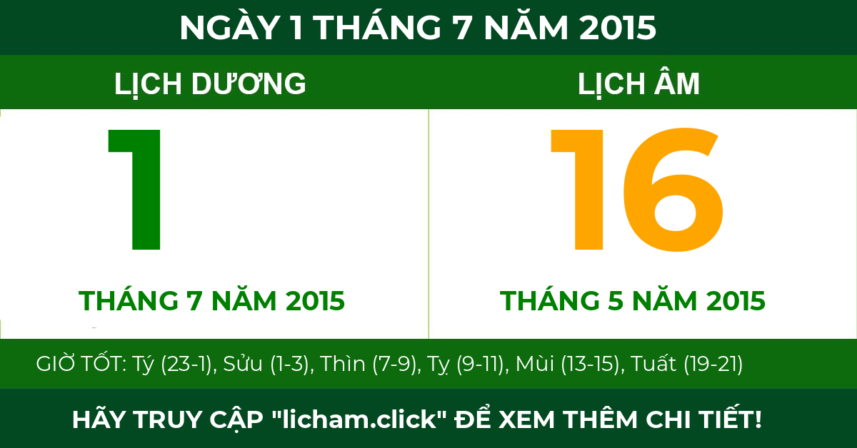 lịch âm ngày 1 tháng 7 năm 2015