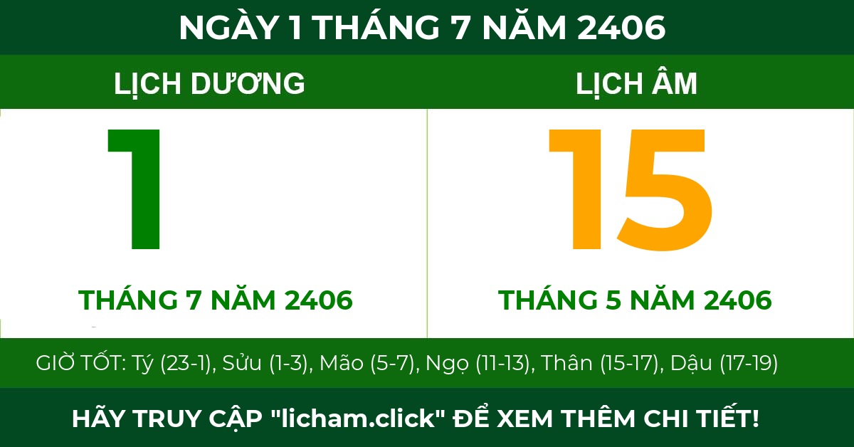 lịch âm ngày 1 tháng 7 năm 2406