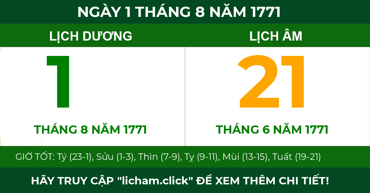 lịch âm ngày 1 tháng 8 năm 1771