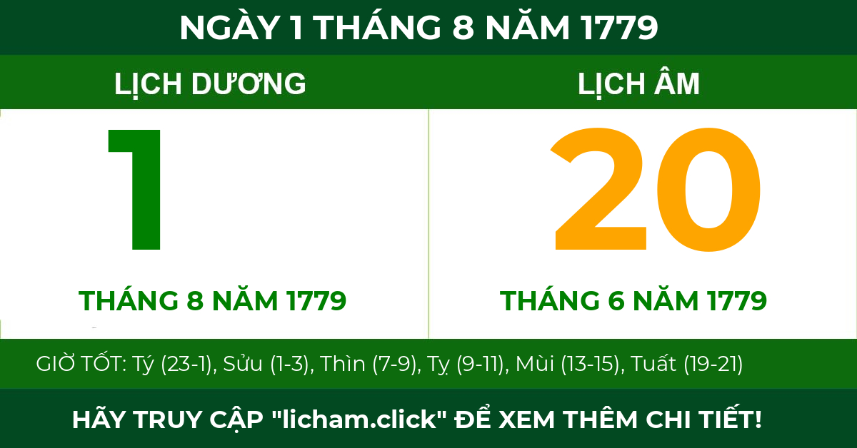 lịch âm ngày 1 tháng 8 năm 1779