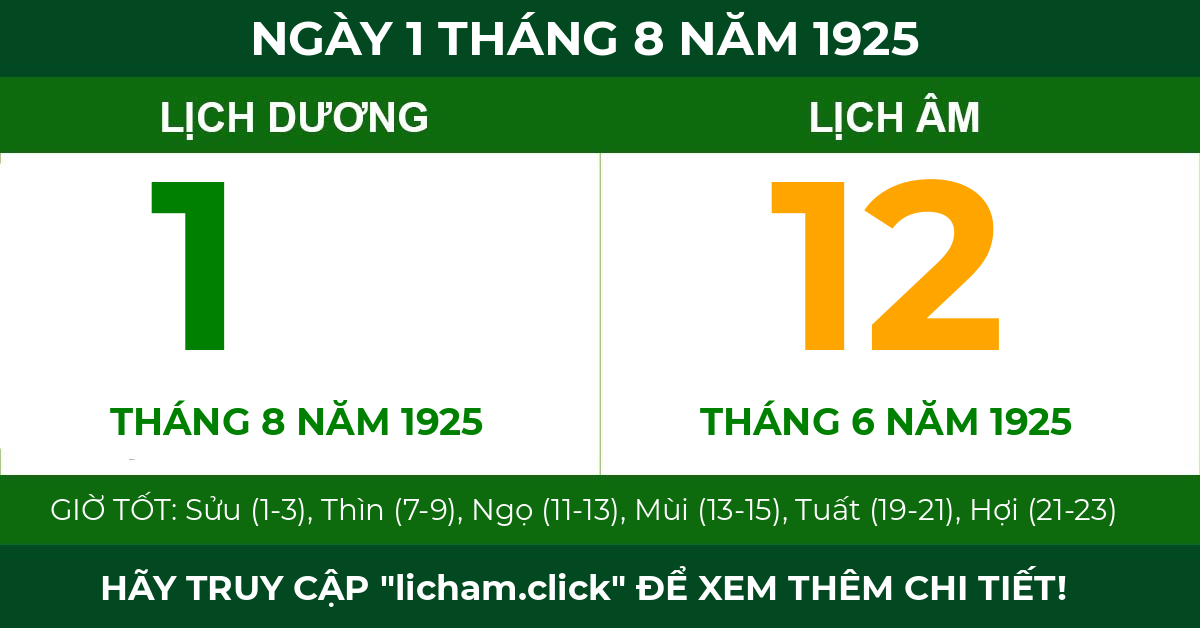 lịch âm ngày 1 tháng 8 năm 1925