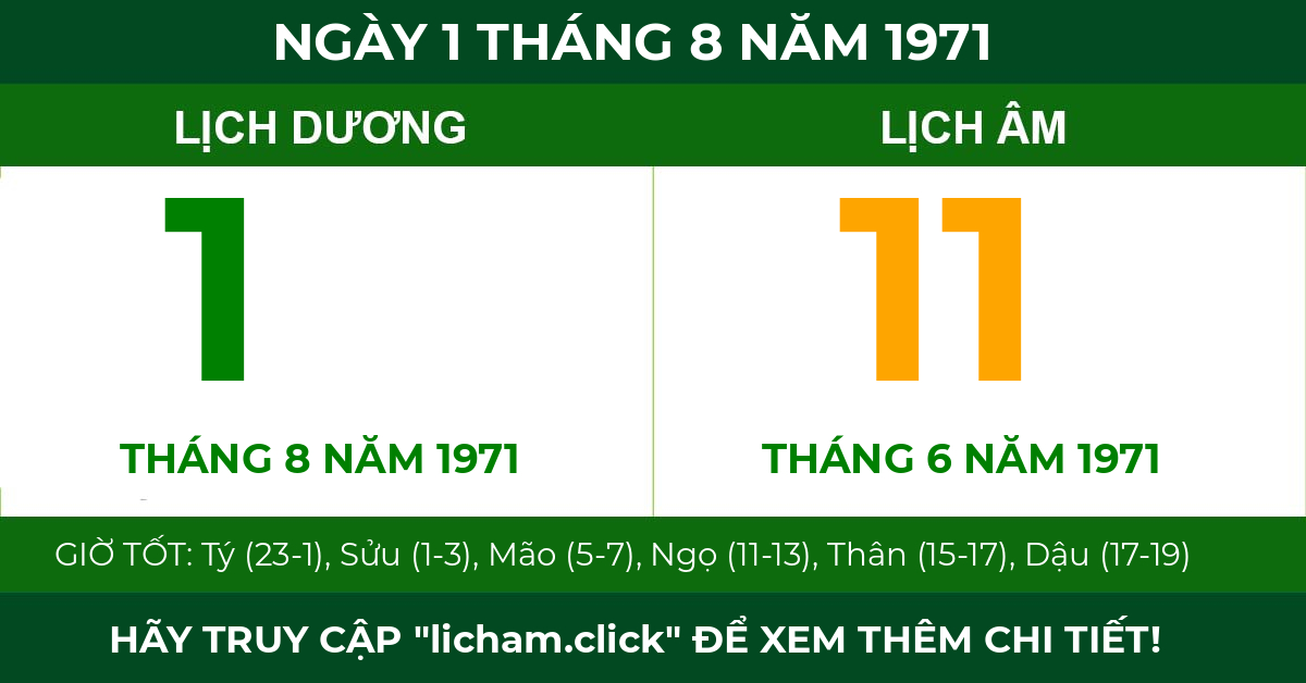 lịch âm ngày 1 tháng 8 năm 1971