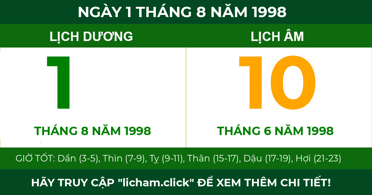 lịch âm ngày 1 tháng 8 năm 1998