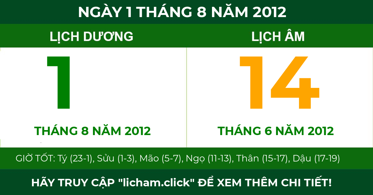 lịch âm ngày 1 tháng 8 năm 2012