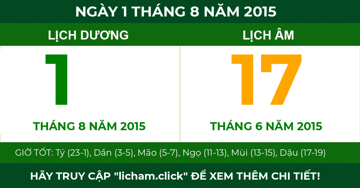 lịch âm ngày 1 tháng 8 năm 2015