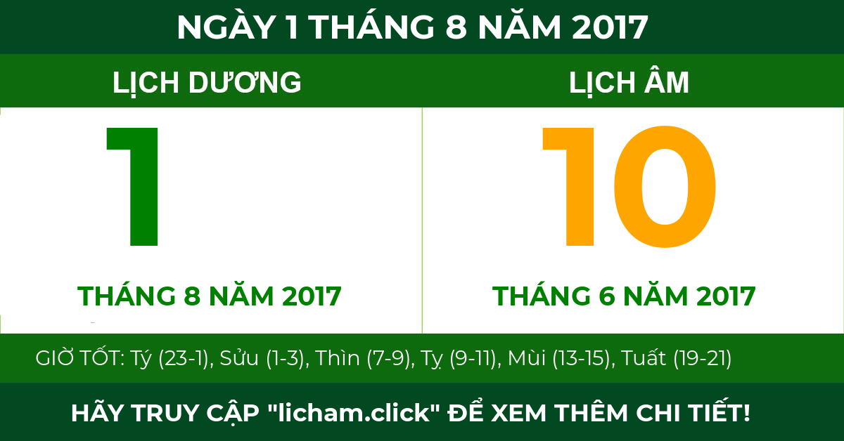 lịch âm ngày 1 tháng 8 năm 2017