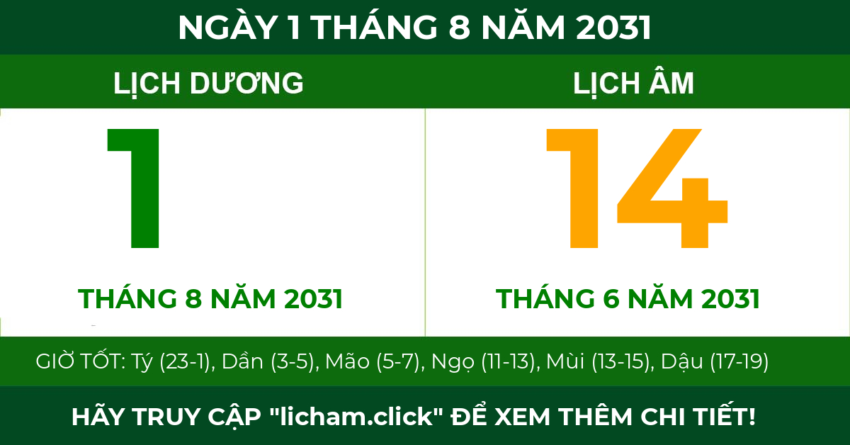 lịch âm ngày 1 tháng 8 năm 2031