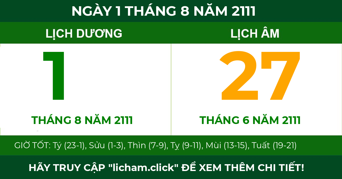 lịch âm ngày 1 tháng 8 năm 2111