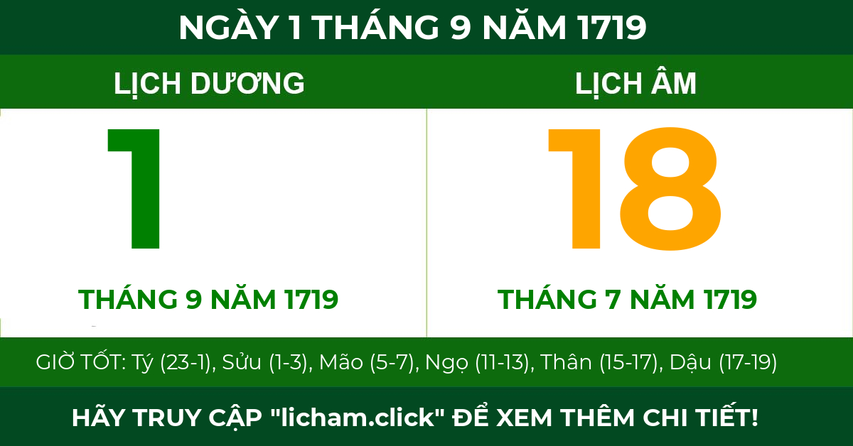 lịch âm ngày 1 tháng 9 năm 1719