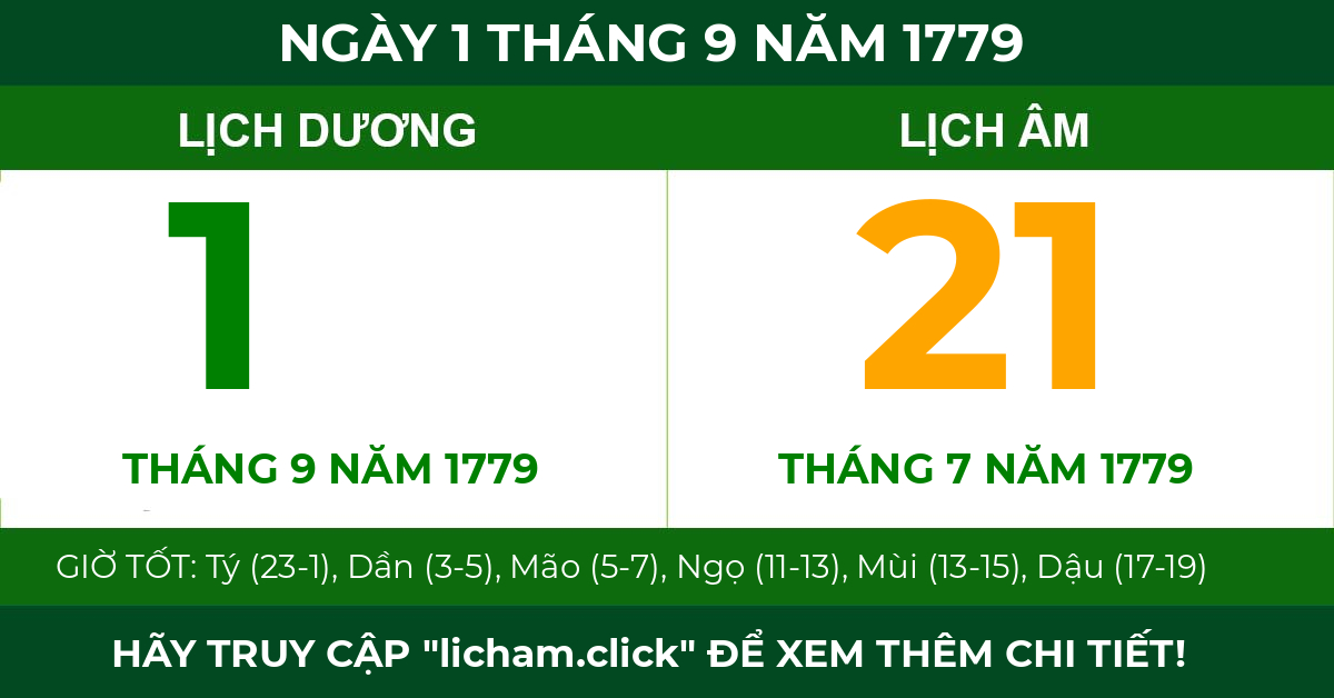 lịch âm ngày 1 tháng 9 năm 1779