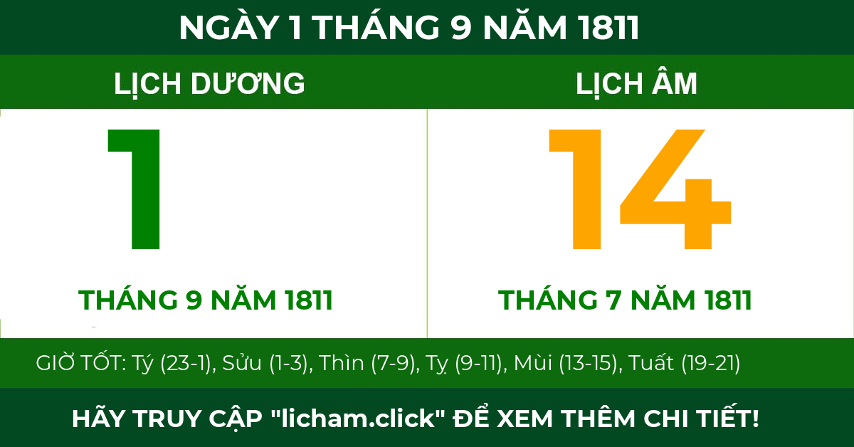 lịch âm ngày 1 tháng 9 năm 1811