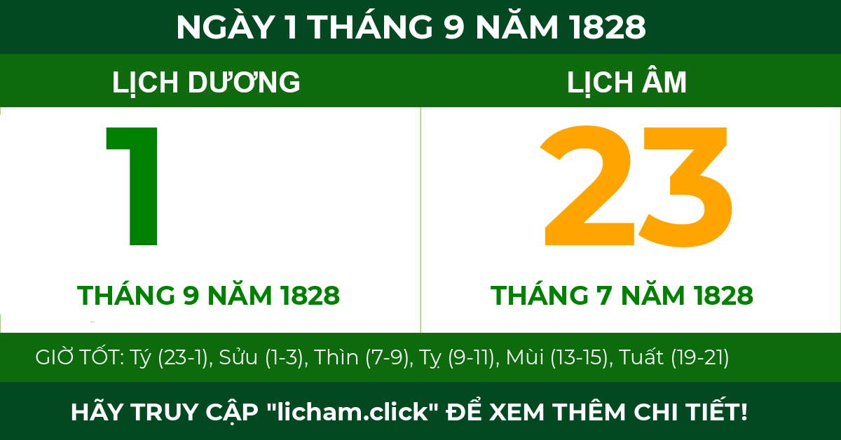 lịch âm ngày 1 tháng 9 năm 1828