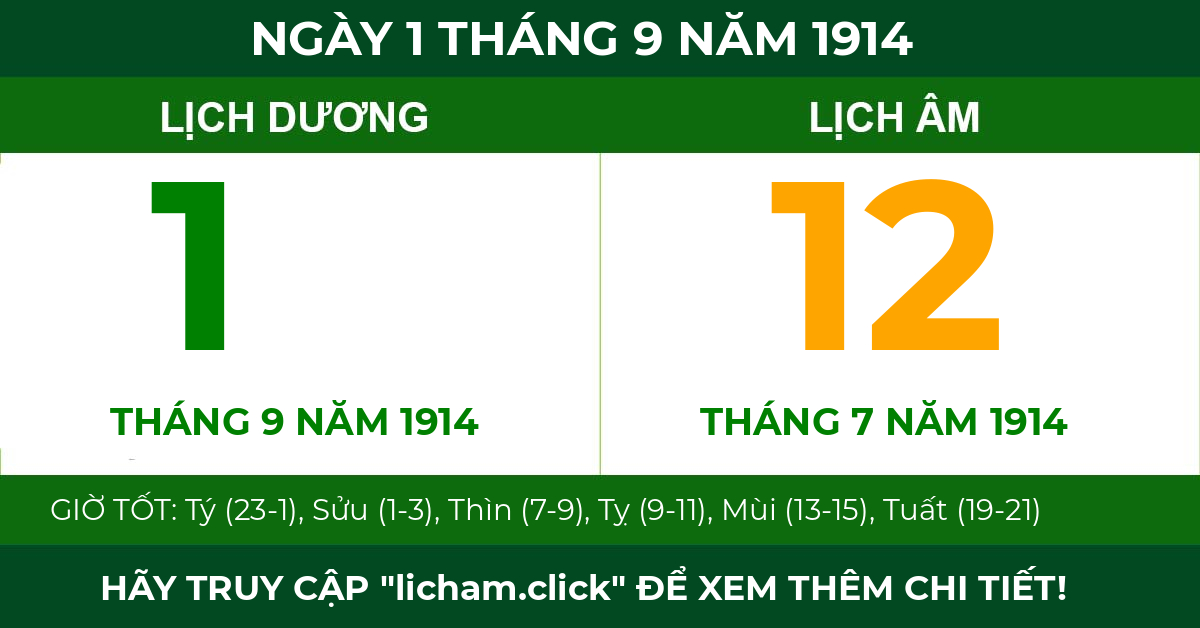 lịch âm ngày 1 tháng 9 năm 1914